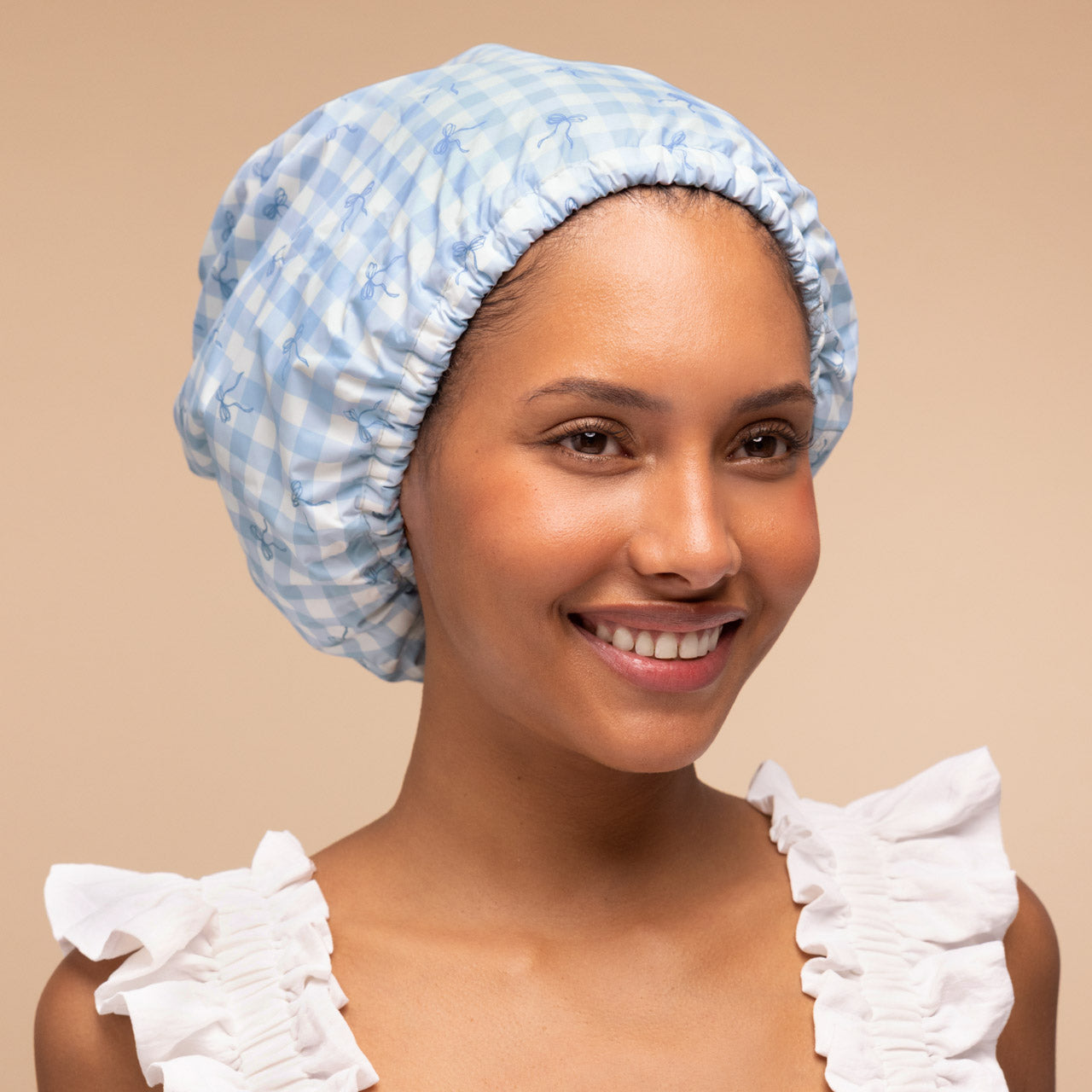 513706-SatinLinedFlexiShowerCap-Cleanse-GinghamBlue-Model-3-alt-1280x1280px.jpg